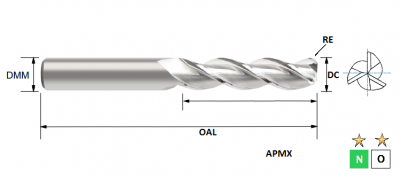 16.0mm 3 Flute (3.0mm Radius) Long Length Mastermill AL-HPC Carbide Slot Drill